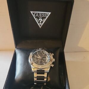 Guess Men's Chronograph Watch in Silver and Black NIB